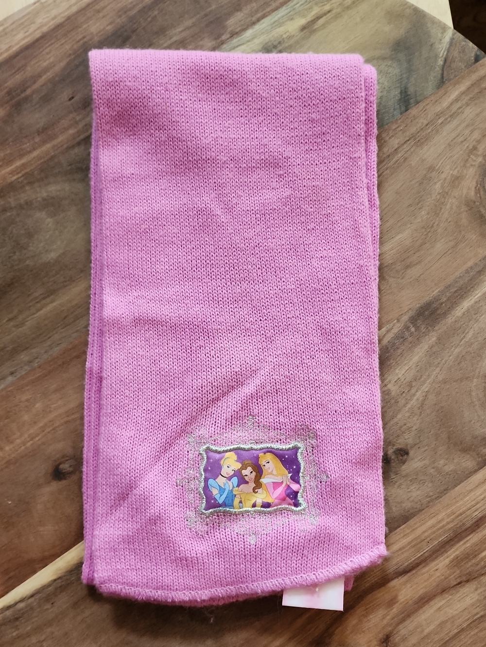 VTG 2000s Disney Store Princess Pink Knit Scarf Glitter Silver Y2K Kids